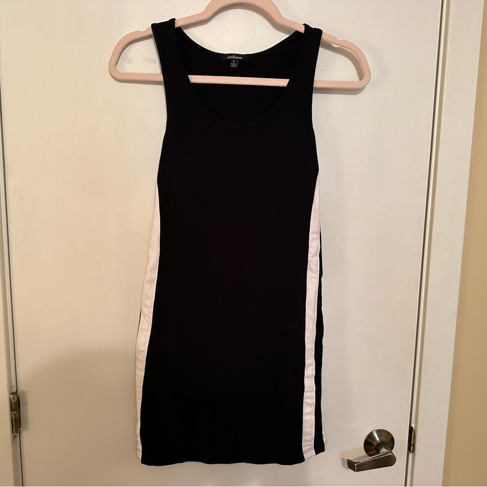 black dress with white stripes